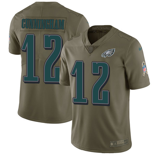 Philadelphia Eagles #12 Randall Cunningham Olive Youth Stitched Limited 2017 Salute to Service Jersey Youth
