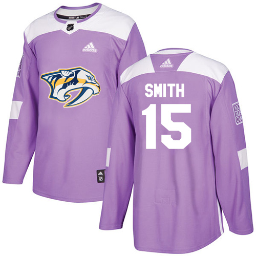 Adidas Nashville Predators #15 Craig Smith Purple Authentic Fights Cancer Stitched Jersey Men's