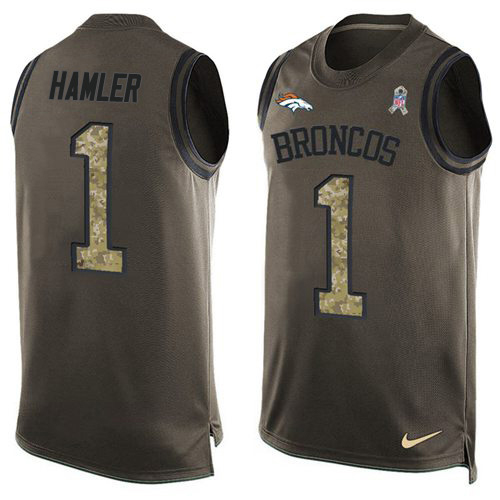 Broncos #1 KJ Hamler Green Men's Stitched Limited Salute To Service Tank Top Jersey