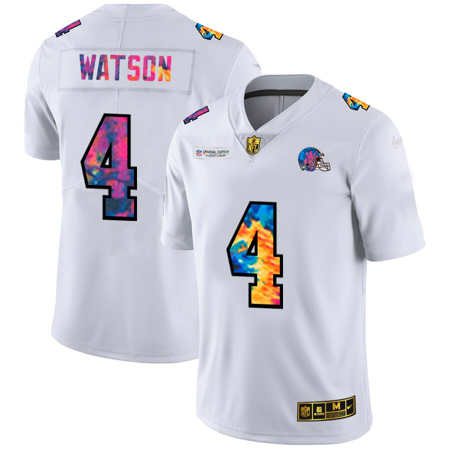 Cleveland Browns #4 Deshaun Watson Men's White Multi-Color 2020 Crucial Catch Limited Jersey