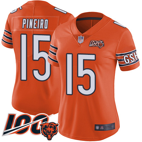Chicago Bears #15 Eddy Pineiro Orange Women's Stitched Limited Rush 100th Season Jersey Womens