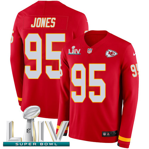 Chiefs #95 Chris Jones Red Super Bowl LIV 2020 Team Color Men's Stitched Limited Therma Long Sleeve Jersey