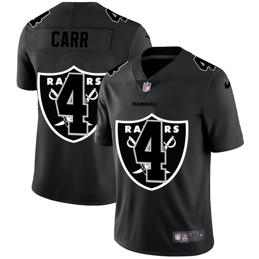 Las Vegas Raiders #4 Derek Carr Men's Team Logo Dual Overlap Limited Jersey Black