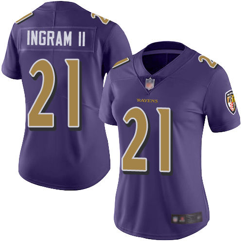 Baltimore Ravens #21 Mark Ingram II Purple Women's Stitched Limited Rush Jersey Womens