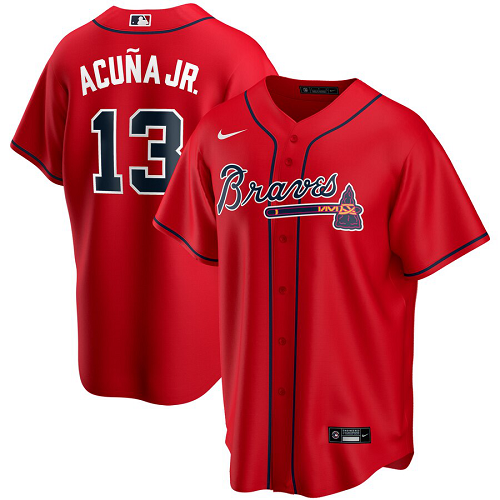 Men's Youth Women's Atlanta Braves #13 Ronald Acuna Jr. Red Alternate 2020 Jersey