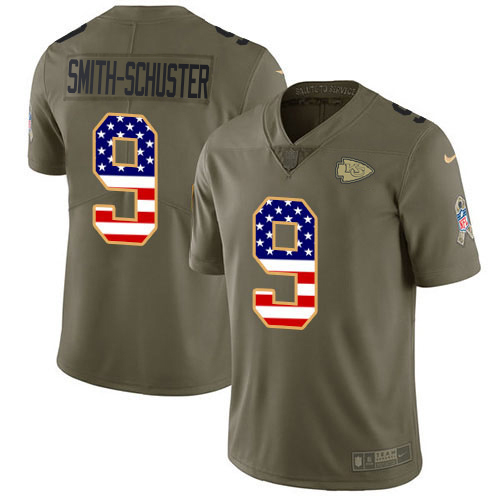 Chiefs #9 JuJu Smith-Schuster Olive/USA Flag Youth Stitched Limited 2017 Salute To Service Jersey