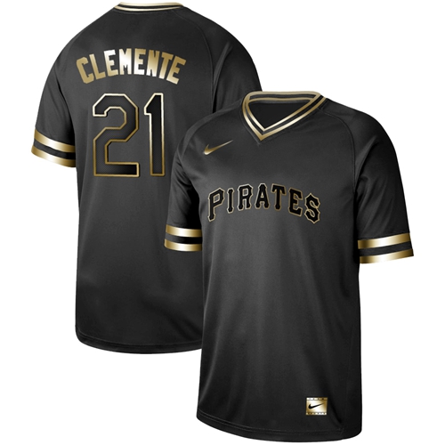 Pittsburgh Pirates #21 Roberto Clemente Black Gold Authentic Stitched Jersey Men's