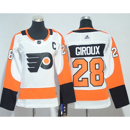 Adidas Philadelphia Flyers #28 Claude Giroux White Road Authentic Women's Stitched Jersey Womens