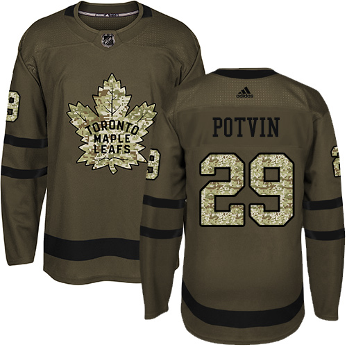 Adidas Maple Toronto Maple Leafs #29 Felix Potvin Green Salute to Service Stitched Jersey Men's