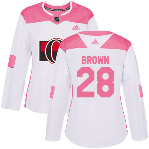 Adidas Ottawa Senators #28 Connor Brown White/Pink Authentic Fashion Women's Stitched Jersey Womens