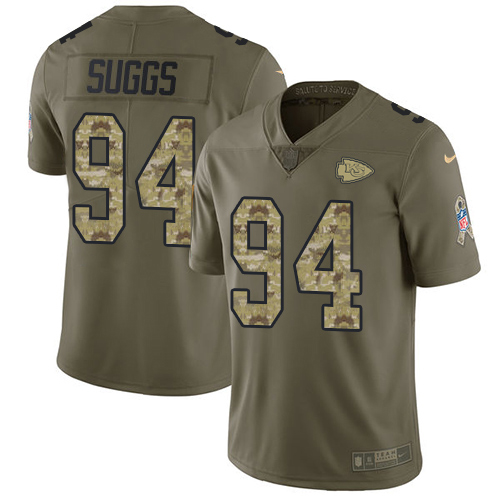 Kansas City Chiefs #94 Terrell Suggs Olive/Camo Youth Stitched Limited 2017 Salute To Service Jersey Youth