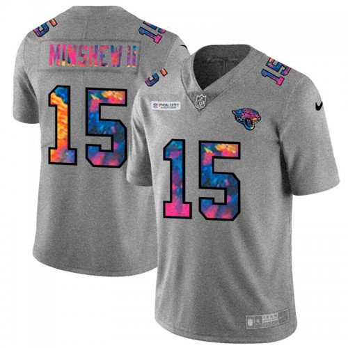 Jacksonville Jacksonville Jaguars #15 Gardner Minshew II Men's Multi-Color 2020 Crucial Catch Jersey Greyheather Men's