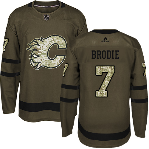 Adidas Calgary Flames #7 TJ Brodie Green Salute to Service Stitched Jersey Men's
