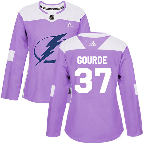 Adidas Tampa Bay Lightning #37 Yanni Gourde Purple Authentic Fights Cancer Women's Stitched Jersey Womens