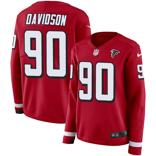 Atlanta Falcons #90 Marlon Davidson Red Team Color Women's Stitched Limited Therma Long Sleeve Jersey Womens