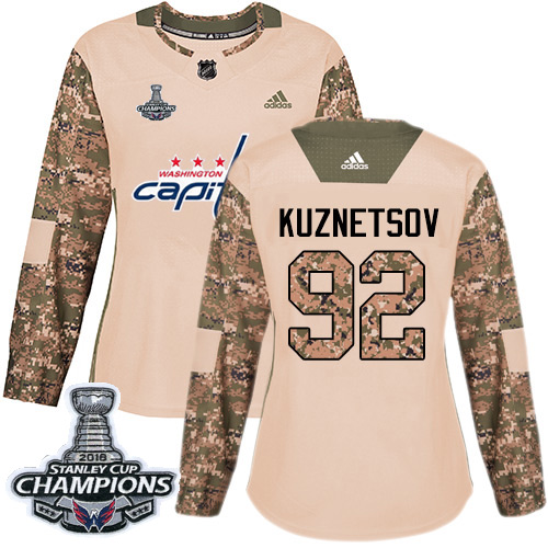 Adidas Washington Capitals #92 Evgeny Kuznetsov Camo Authentic 2017 Veterans Day Stanley Cup Final Champions Women's Stitched Jersey Womens