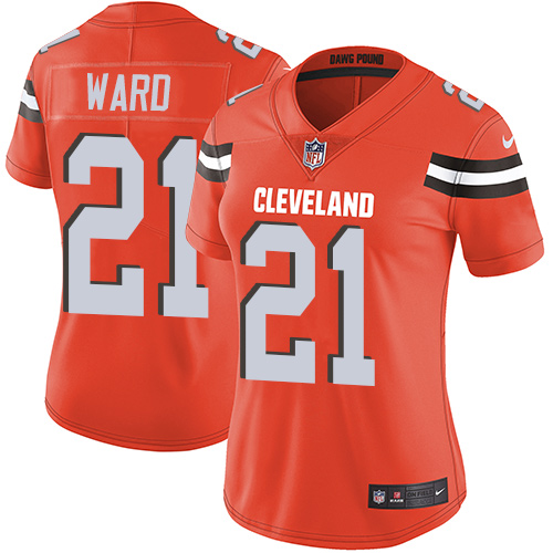 Browns #21 Denzel Ward Orange Alternate Women's Stitched Vapor Untouchable Limited Jersey