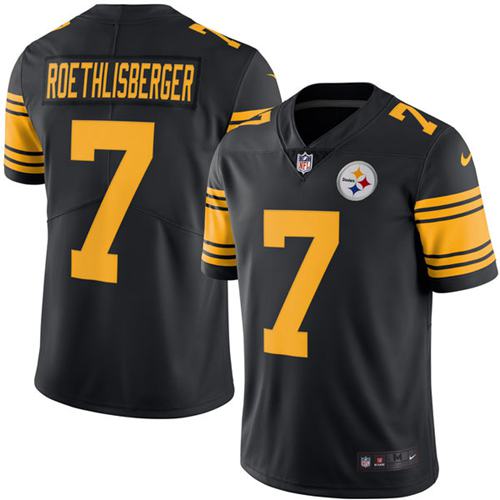 Pittsburgh Steelers #7 Ben Roethlisberger Black Men's Stitched Limited Rush Jersey Men's