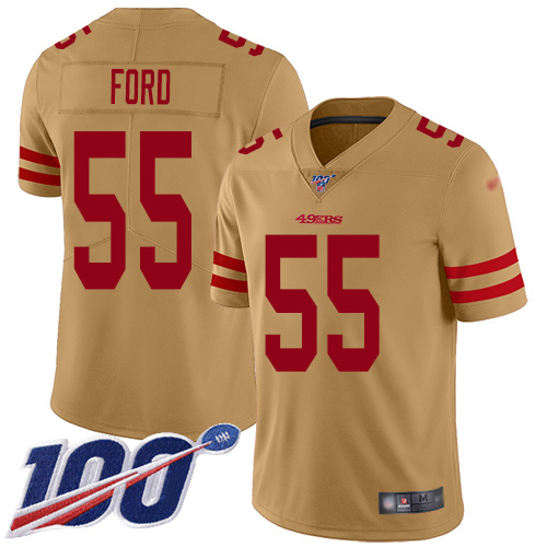San Francisco 49ers #55 Dee Ford Gold Men's Stitched Limited Inverted Legend 100th Season Jersey Men's