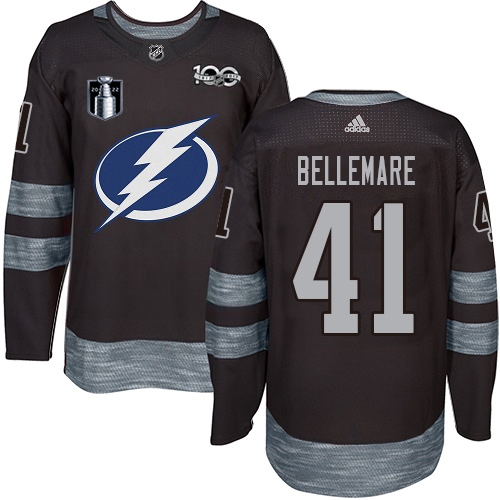 Adidas Tampa Bay Lightning #41 Pierre-Edouard Bellemare Black 2022 Stanley Cup Final Patch 100th Anniversary Stitched Youth Jersey Youth