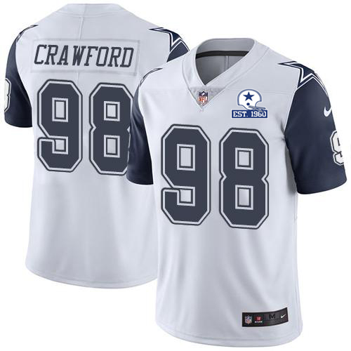 Dallas Cowboys #98 Tyrone Crawford White Men's Stitched With Established In 1960 Patch Limited Rush Jersey Men's