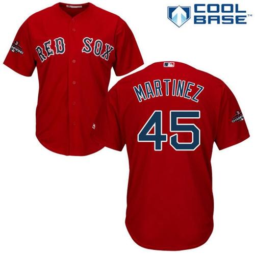 Boston Red Sox #45 Pedro Martinez Red New Cool Base 2018 World Series Champions Stitched Jersey Men's