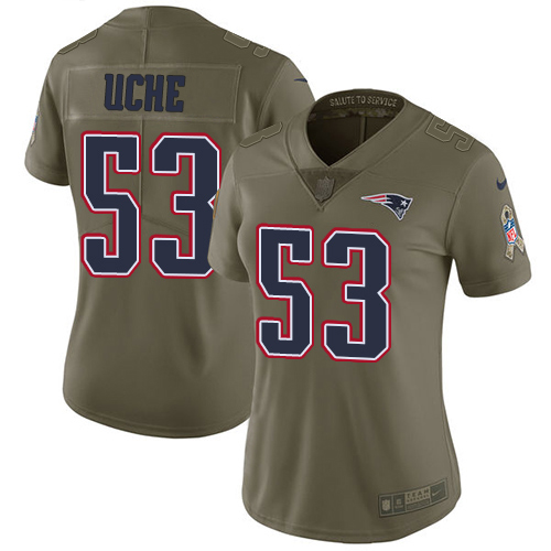 New England Patriots #53 Josh Uche Olive Women's Stitched Limited 2017 Salute To Service Jersey Womens