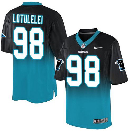 Carolina Panthers #98 Star Lotulelei Black/Blue Men's Stitched Elite Fadeaway Fashion Jersey Men's
