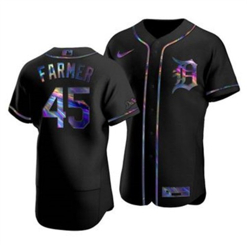 Detroit Detroit Tigers #45 Buck Farmer Men's Iridescent Holographic Collection Jersey - Black Men's