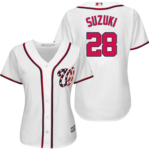 Washington Nationals #28 Kurt Suzuki White Home Women's Stitched Jersey Womens