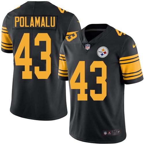 Steelers #43 Troy Polamalu Black Men's Stitched Limited Rush Jersey