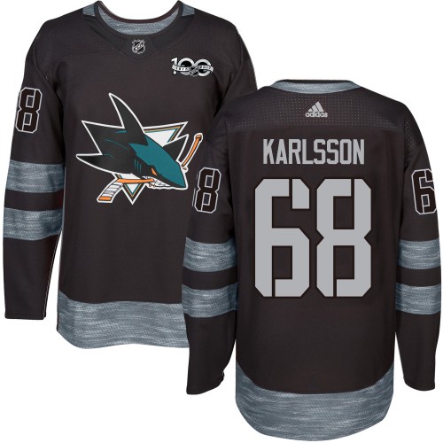 Adidas San Jose Sharks #68 Melker Karlsson Black 1917-2017 100th Anniversary Stitched Jersey Men's
