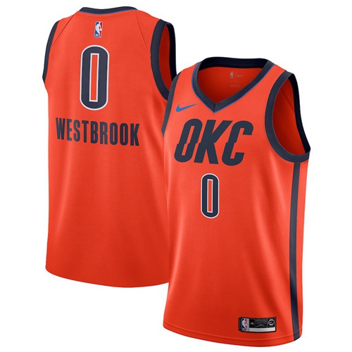 Oklahoma City Thunder #0 Russell Westbrook Orange Swingman Earned Edition Jersey Mens