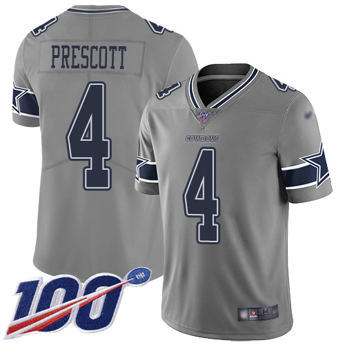 Cowboys #4 Dak Prescott Gray Men's Stitched Limited Inverted Legend 100th Season Jersey