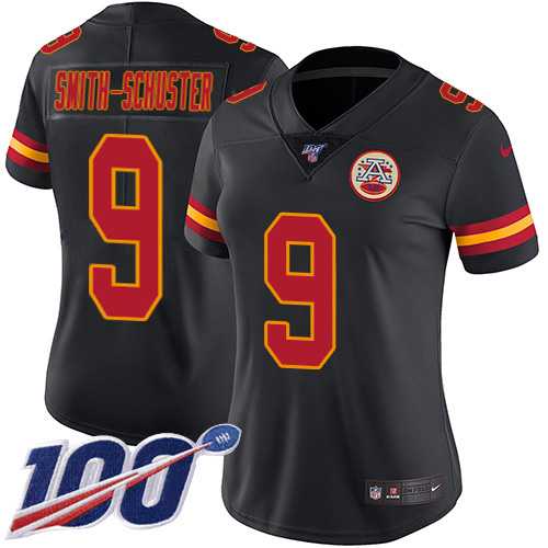 Chiefs #9 JuJu Smith-Schuster Black Women's Stitched Limited Rush 100th Season Jersey