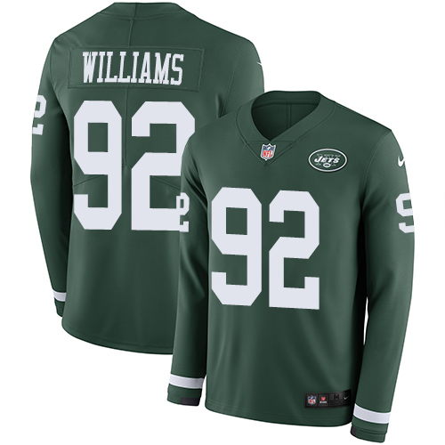 New York Jets #92 Leonard Williams Green Team Color Men's Stitched Limited Therma Long Sleeve Jersey Men's