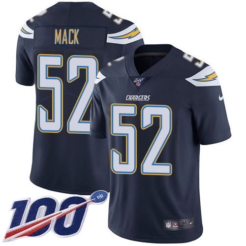 Chargers #52 Khalil Mack Navy Blue Team Color Youth Stitched 100th Season Vapor Limited Jersey