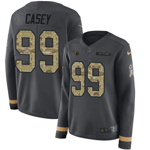 Tennessee Titans #99 Jurrell Casey Anthracite Salute to Service Women's Stitched Limited Therma Long Sleeve Jersey Womens
