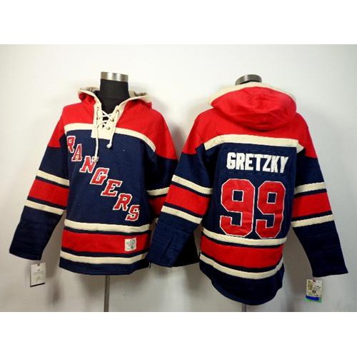 New York Rangers #99 Wayne Gretzky Navy Blue Sawyer Hooded Sweatshirt Stitched Jersey Men's