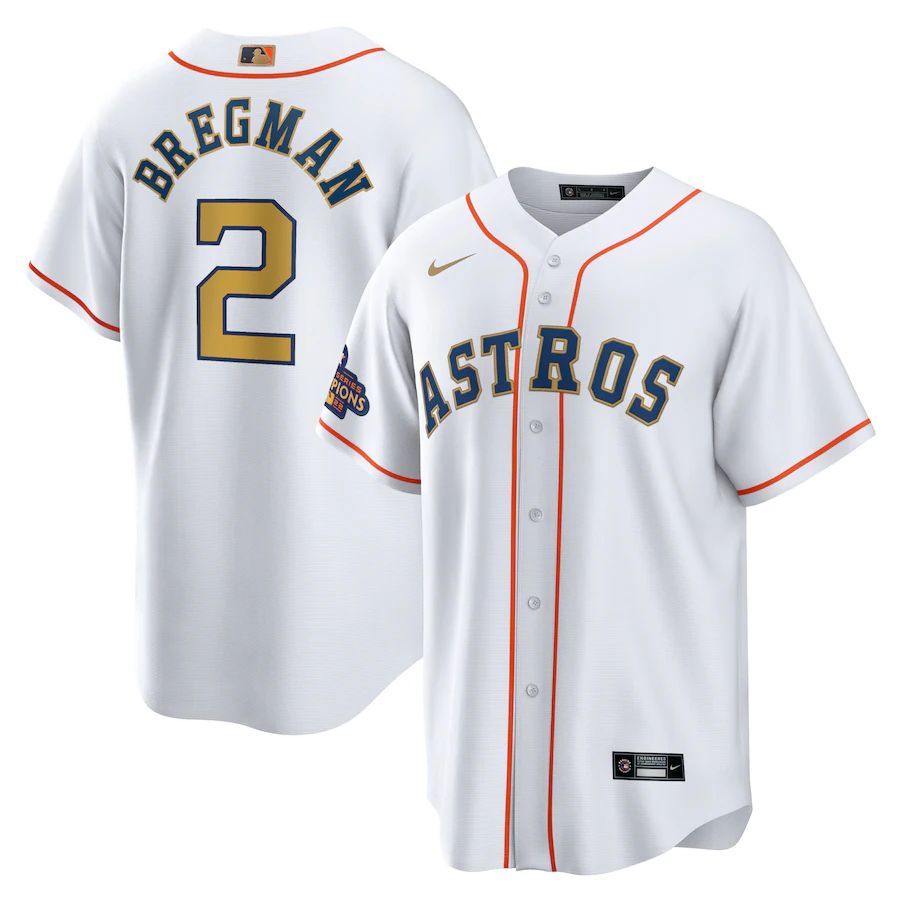 Houston Astros #2 Alex Bregman White Gold Men's 2023 Gold Collection Replica Player Jersey