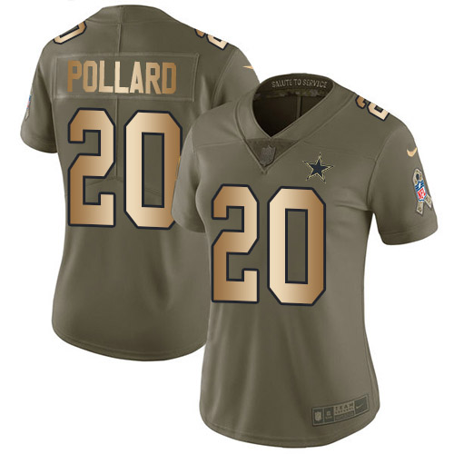 Cowboys #20 Tony Pollard Olive/Gold Women's Stitched Limited 2017 Salute To Service Jersey