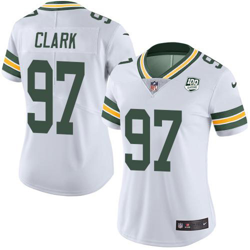 Green Bay Packers #97 Kenny Clark White Women's 100th Season Stitched Vapor Untouchable Limited Jersey Womens