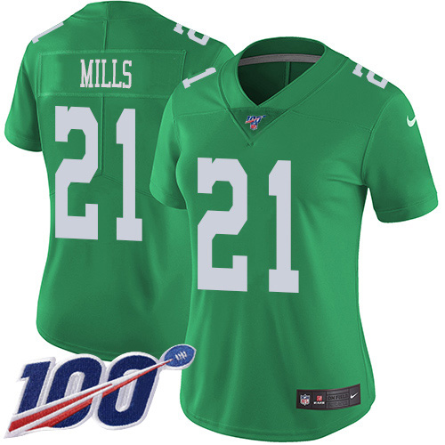 Philadelphia Eagles #21 Jalen Mills Green Women's Stitched Limited Rush 100th Season Jersey Womens