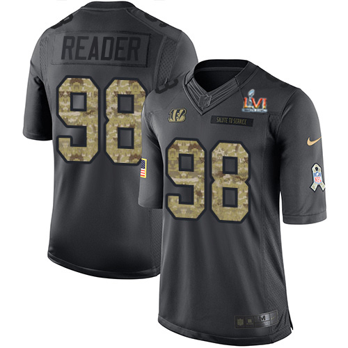 Cincinnati Bengals #98 D.J. Reader Black Team Color Super Bowl LVI Patch Men's Stitched Limited Therma Long Sleeve Jersey Men's