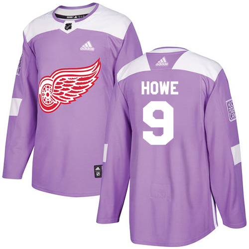 Adidas Detroit Red Wings #9 Gordie Howe Purple Authentic Fights Cancer Stitched Youth Jersey Youth
