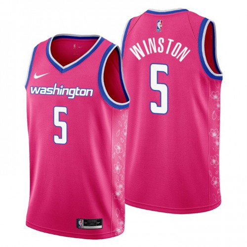 Washington Wizards #5 Cassius Winston Mens 2022-23 City Edition Jersey - Cherry Blossom Pink Mens