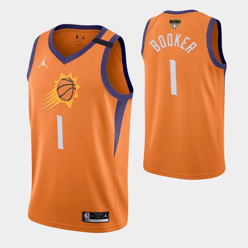 Phoenix Phoenix Suns #1 Devin Booker Youth 2021 Finals Bound Statement Edition Jersey Orange Youth