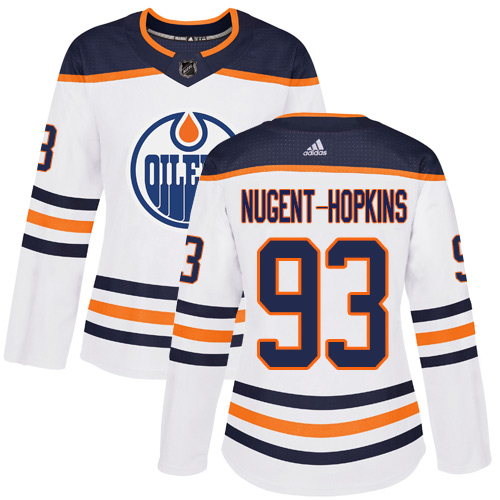 Adidas Edmonton Oilers #93 Ryan Nugent-Hopkins White Road Authentic Women's Stitched Jersey Womens