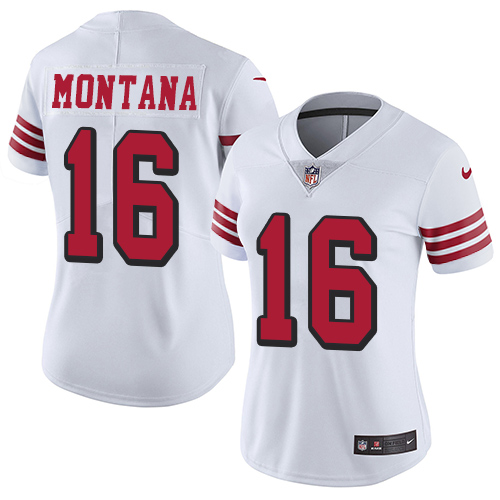 49ers #16 Joe Montana White Rush Women's Stitched Vapor Untouchable Limited Jersey