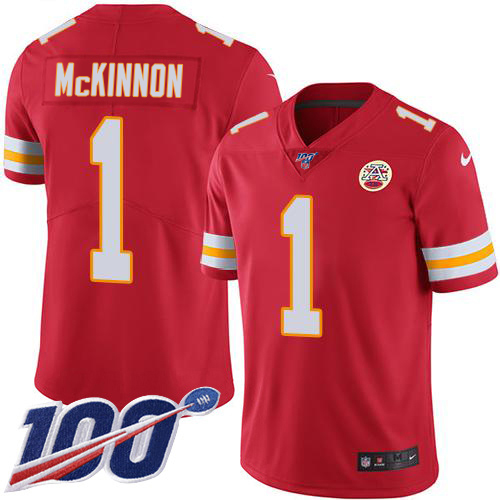 Chiefs #1 Jerick McKinnon Red Team Color Men's Stitched 100th Season Vapor Limited Jersey